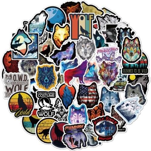 50PCS New Wind Wolf Animal Sticker Suitcase PVC Skateboard Luggage Motorcycle Guitar Kid Boy Car Decal Graffiti Stickers