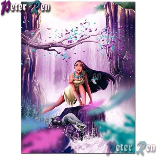 5d Cartoon Diamond Painting Cross Stitch princess waterfall and fox Square\Round Embroidery Rhinestone picture Home Decoration