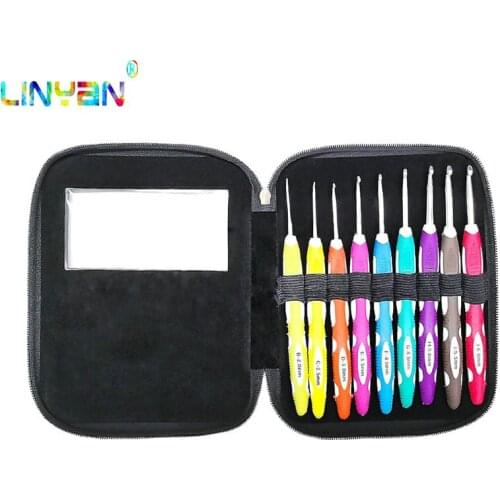 9 pieces 2019 Double color handle aluminum crochet needle pins candy Needlework kit loom Knitting Crafts Weaving t49