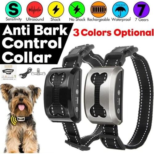Auto Dog Barking Training Collar Ultrasonic Bark Stopper Waterproof Anti Humane Bark Collar Stop Dog Barking Static Rechargeable