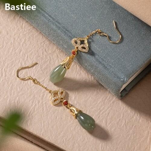 Bastiee Jade Earrings For Women Luxury 925 Sterling Silver Jewelry Red Agate Dangle Earings