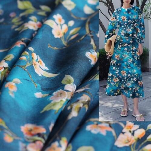 White waxberry 18momme Elastic Crepe Silk Flowers Printed Fabrics Garment Materials Women Dress DIY Sewing Cloth Freeshipping