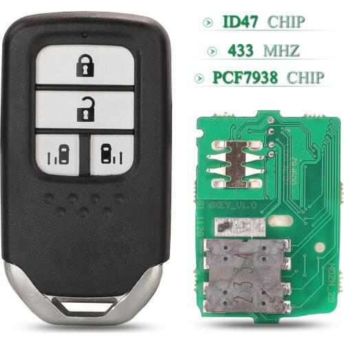 Bilchave 4 Buttons For Honda Odyssey URV XRV VENZEL HRV 433Mhz ID47 PCF7938 Chip Remote Smart Car Key Fob Replacement