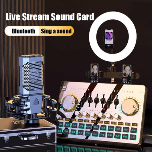 V8S Bluetooth Webcast Live Sound Card Sound Headset USB Microphone Streamer Broadcast Audio Card for Computer PC Mobile Phone