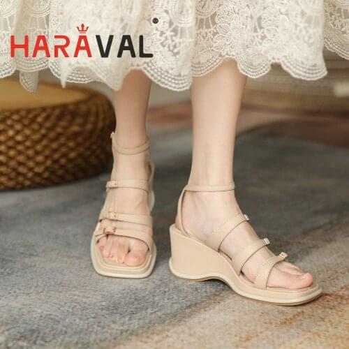 HARAVAL Women Sandals Shoes Summer Wedges High Heels Solid White Brown Modern Sandals Fashion Adult Women Sandals Shoes B311