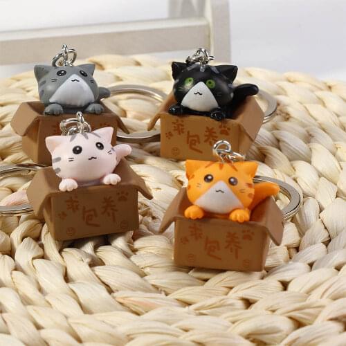 Colorful Creative Personality Cute Little Cat Box Keychain For Women Men Kawaii Keychain Fashion Letter Keychain Cute Jewelry