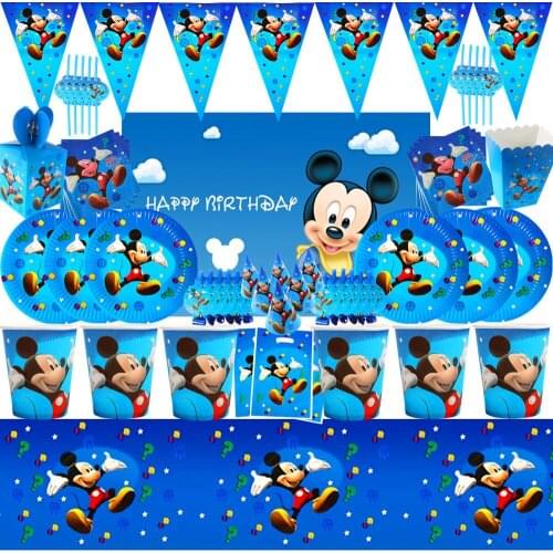 Cartoon Mickey Mouse Birthday Party Decorations Happy Birthday Party Balloons Napkins Cups Cake Topper Disposable Party Supplies