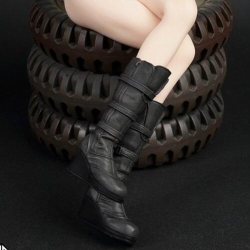 1:6 Scale AS028 Black Middle Combat boots Shoes for 12 inches Removable Feet Female Action Figure Body Action Figure Toy