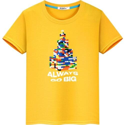 Merch A4 Childrens T-Shirt Cartoon Building Blocks Printing 100% Cotton Boy Girl Tops Tee Casual Fashion A4 Merch Kids Clothing