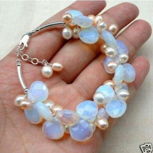 Exquisite Moonstone Fresh Water Pearl bracelet,Crystal > free shipping