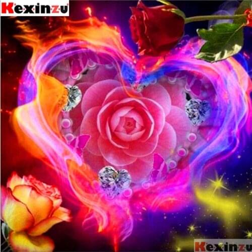Kexinzu Full 5D DIY Square Diamond Painting"Flame heart rose"3D Embroidery Cross Stitch Rhinestone Mosaic Home Decor Gift XY4646