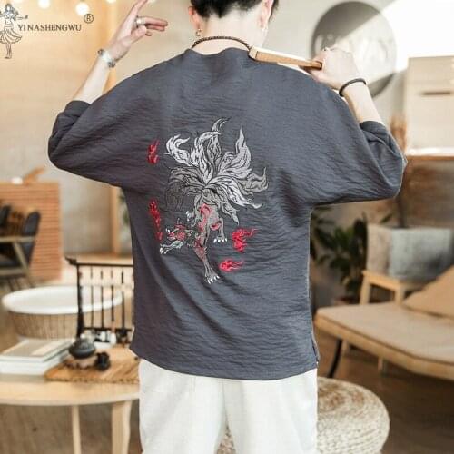 Kimono Japanese Men five-point sleeve T-shirt Embroidered Japan Harajuku Trouser Asian Male Yukata Haori Cardigan Costume