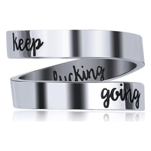 Fashion Double Winding Rings Adjustable Steel Finger Rings For Men Women Letter Keep Going Engagement Female Finger Jewelry