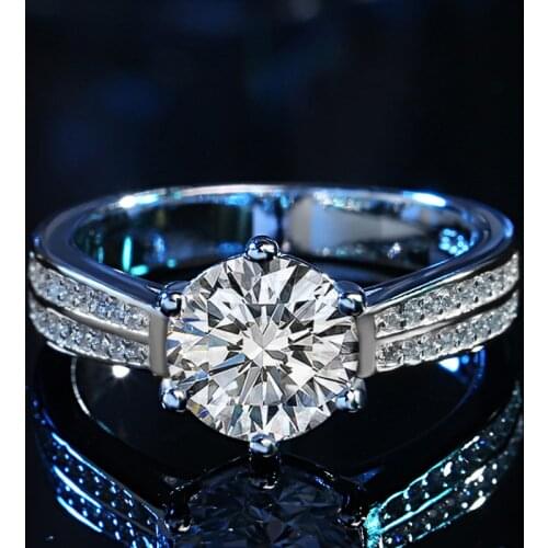 Classic Wedding Moissanite Ring 925 Sterling Silver Excellent Cut 2 Carat D Color Diamond Test Past Mussanite Rings for Lady
