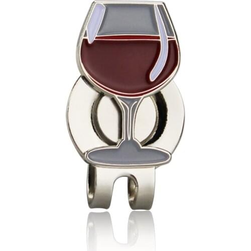 Red Wine Glass Golf Ball Mark w Magnetic Golf Hat Clip Cheers Design Red Color Golf Marker Training Aids Drop Ship