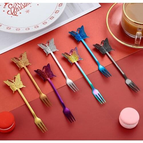 Butterfly Design Stainless Steel Coffee Spoon Fruit Fork Stirring Milk Teaspoon Dessert Scoop Kitchen Tableware Christmas Gift