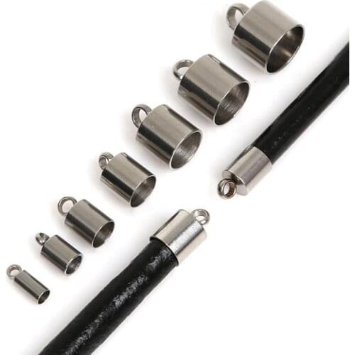 Stainless Steel Metal Crimp Beads Leather Cord Ends Caps Connectors for Jewelry Bracelet Making Supplies