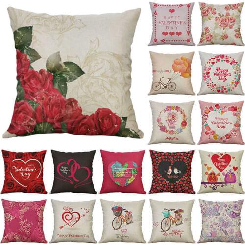 Pillow Day Linen Case Sofa Cushion Valentines Cotton 18'' Home Cover Decor