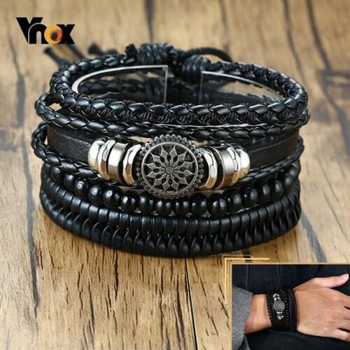 New Sale Adjustable Leather Bracelets For Men Braided PU Black Brown Bangle Life Tree Leaf Rudder Charm Bracelet Gift
