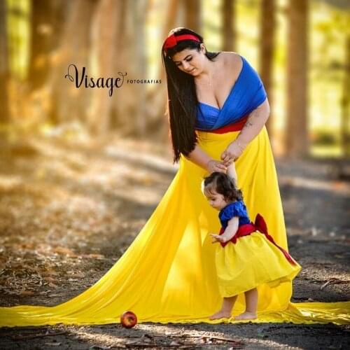 2021 New In Princess Maternity Photo Shoot Dresses Deep V Neck Short Sleeves Blue And Yellow With Train Pregnancy Photography Dr