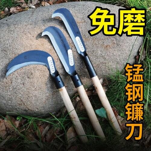 Lightweight Gardening Grass Sickle knife Manganese Steel Sharp Long Handle Hand Sickle Hand Scythe for Weeding Garden Tool
