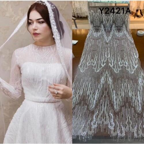 Luxury African Tulle Lace Fabric L-105116 with embroidered African French Lace Fabric with beads