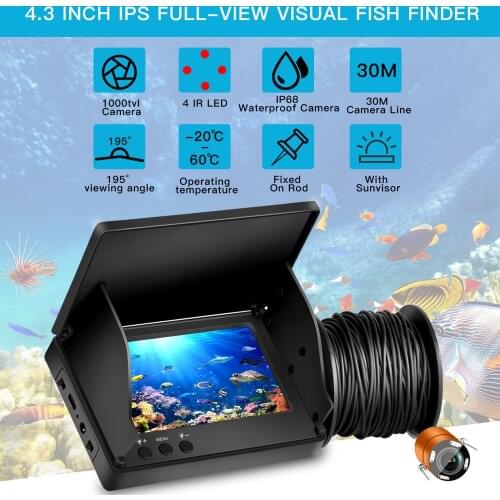 HD Fish Finder Underwater 30M Fishing Camera Rechargeable Water Depth Echo Sounder Fishing Instrument