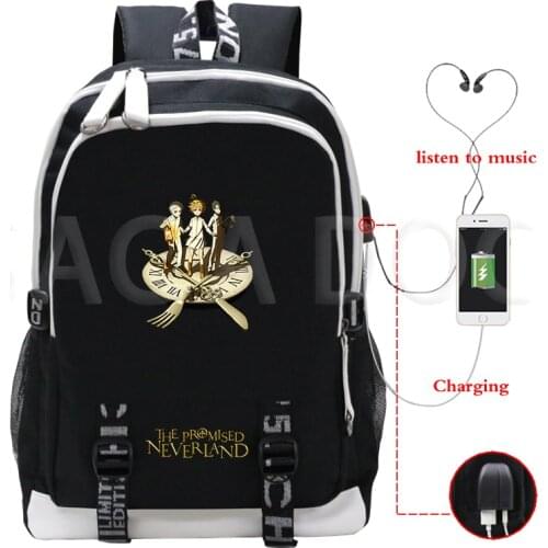 Anime The Promised Neverland USB Charging School Backpack Laptop/Travel Rucksack Students School Bags Men Backpacks For Teens