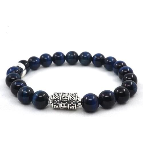 POHIER Blue Eagle Eye Stone Beads With Tibetan Buddhism Mantra Totem Charm Bracelet For Man Woman Om Mani Padme Hum Jewelry