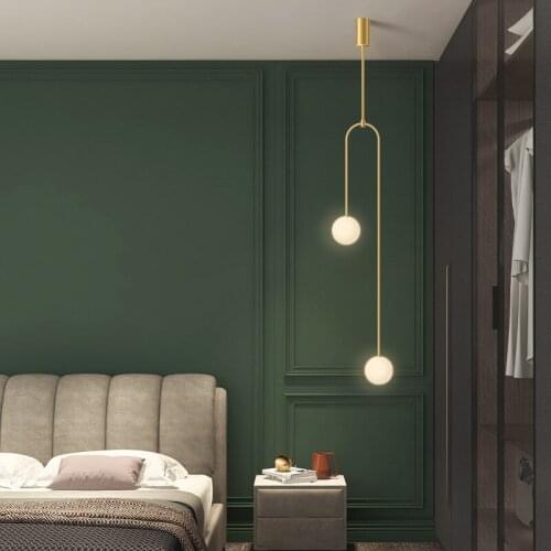 All copper bedroom bedside chandelier Nordic modern minimalist study light luxury lamps sofa TV wall small Chandelier