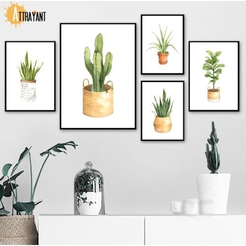 Tropical Potted Plant Monstera Cactus Wall Art Canvas Painting Nordic Posters And Prints Wall Pictures For Living Room Decor