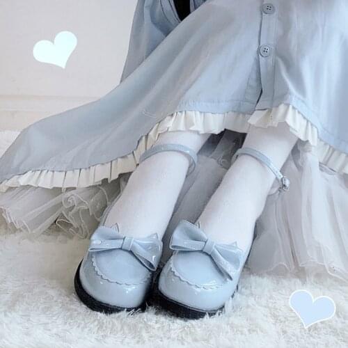 Pu Lolita Shoes Mid Heel Female Kawaii Anime Cosplay Japanese Jk Style Cat Ear Bowknot Buckle Pink Simple Summer Lolita Shoes