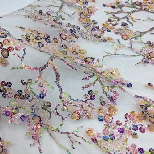 5yards/pc) Amazing multicolored sequins and beads embroidered African tulle lace newest French net lace for party dress FSS343