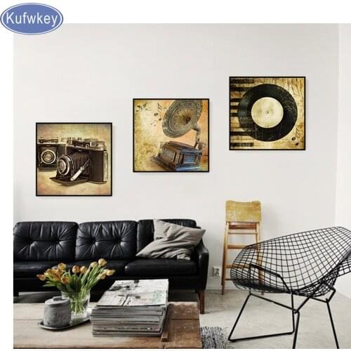 Vintage Retro 5D DIY Diamond Painting Disk Musical Instruments Embroidery Cross Stitch Rhinestone Mosaic Still life home decor