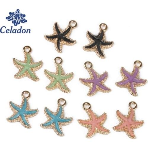Colorful 30pcs 19x15mm Zinc Alloy Drop Oil Starfish Charms Enamel Pendant for DIY Handmade Earring Necklace Jewelry Making