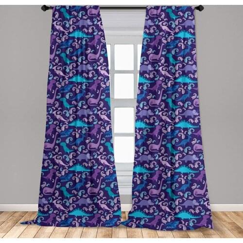 Dinosaur Window Curtains Abstract Cartoon Dinosaur Ferns Caricature Style Creatures Prehistoric Window Drapes with Rod Pocket