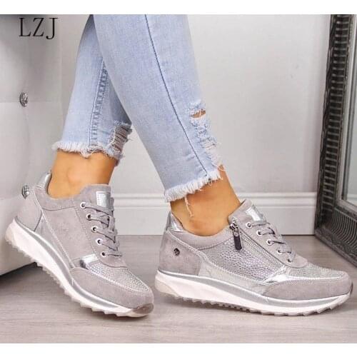Women Sneaker 2020 Casual Wedge Ladies Flat Shoes Zipper Lace Up Comfortable Female Vulcanized Shoes Outdoor Single Shoe