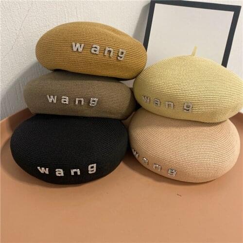 2021 New Straw Beret For Women Spring Summer Dome Hat Letter Japanese Painter Hat Fashion Beret Octagonal Hat Female Newsboy Cap