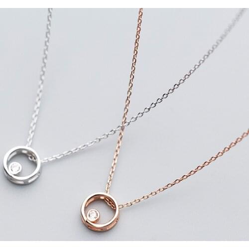 MloveAcc 100% Real 925 Sterling Silver Round Circle Pendant Necklaces for Women Single CZ Luxury Brand Jewelry Lover Gift