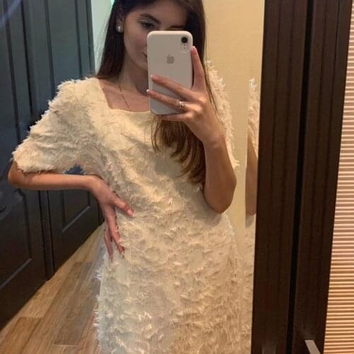 2021 New Vintage Square Collar Tassel Women Summer Dress Elegant Short Sleeve Backless Solid Mermaid Dress Female Party Vestidos