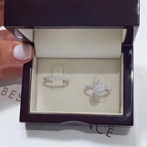 Hot 2 Pcs/Set Trendy Water Drop Zircon Rings For Women Luxury Silver Color Female Jewelry Engagement Party Valentine Gifts