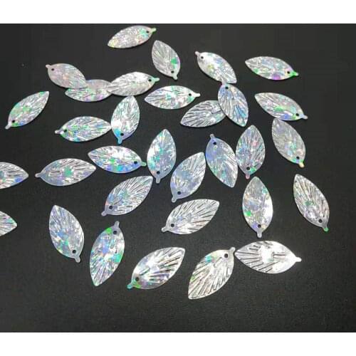 50g/lot Laser Silver Leaf Sequins 9*18mm PVC Flat Paillette Sewing Cute Small Leaves