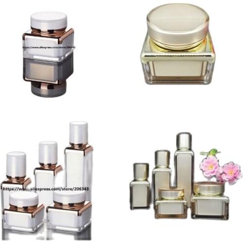 50g pearl white+rose gold/gold square shape acrylic jar for day cream/night cream/gel/moisturizer/essence plastic jar packing