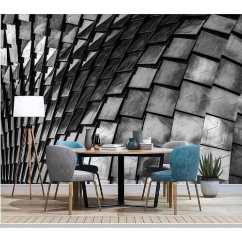 Papel de parede Abstract stereo black and white geometric metal iron 3d wallpaper,living room bedroom wall papers home decor