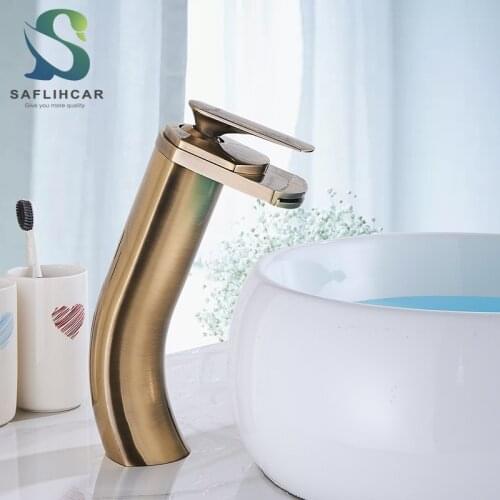 Antique Brass Bathroom Basin Faucet Contemporary Single Handle Waterfall Gentle Effluent Hot Cold Water Mixer Taps