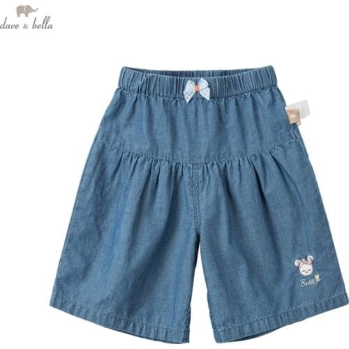 DB17352 dave bella summer baby girls fashion bow cartoon pants children calf length kids pants infant toddler trousers