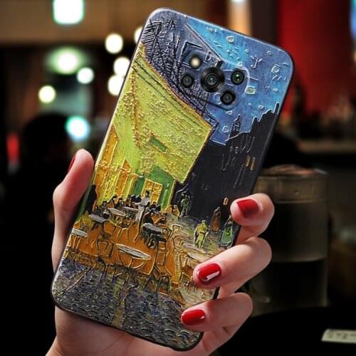 Starry Night Phone Cases For Xiaomi Poco X3 nfc X3Pro X3 Case Xiomi Mi8 Mi9 Poco F3 M3 Coque 3D Cafe Terrace at Night Back Capa