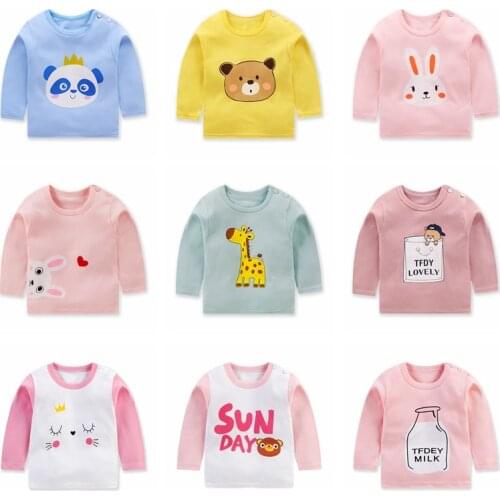 Pure Cotton Children Long Sleeve T-shirt Cartoon Casual Boys Single Piece Tops Baby Clothes Toddler Girls Blouse 2021 Autumn New