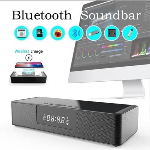 Home Theater Soundbar Bluetooth Speaker Sound Column for Computer Boombox Music Center with Wireless Charger Clock caixa de som