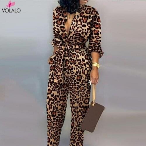 European Hot Sale Fashion Print Full Length Jumpsuits Office Lady High Waist Lace-up Temperament Rompers